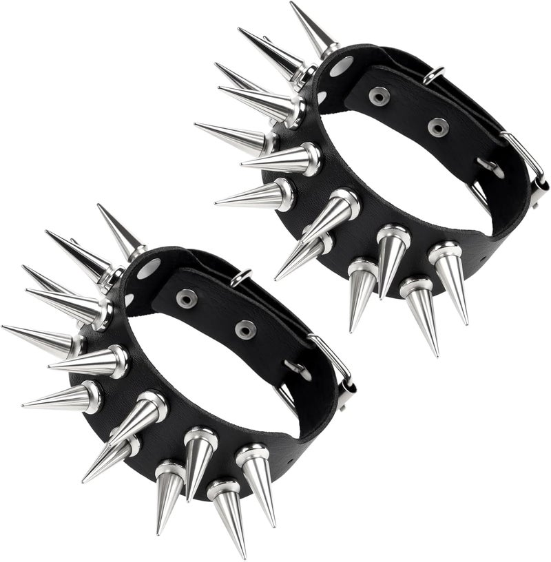 JOLYEAK Punk Leather Rivets Bracelets Punk Rock Leather Studded Bracelets 80s Wristband Emo Gothic Spike Cuff Bracelet Set for Men Women Rocker Outfits Skull Bracelet - Image 1